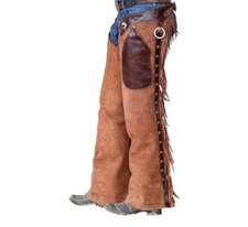 Leather Chinks Handmade Cowboy Suede Fringe Style Leather Chaps, Cowboy Chaps