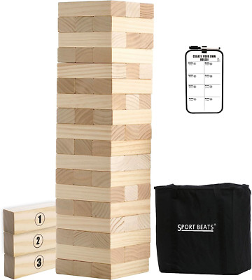 Outdoor Games Large Tower 54 Blocks Stacking Game With Carry Bag and Scoreboard