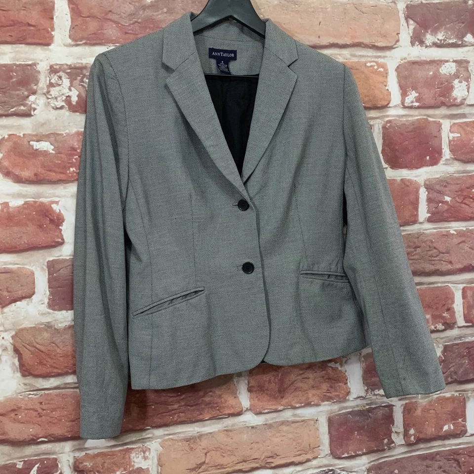 Ann Taylor Jacket Womens Size 8 Black White Checkered Office Work Career Blazer - Image 3 of 4