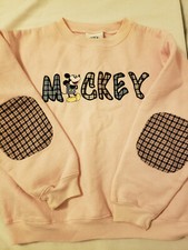 Disney Mickey  Co Sweatshirt Size Medium 10/12 Pink w/Elbow Patches Vintage