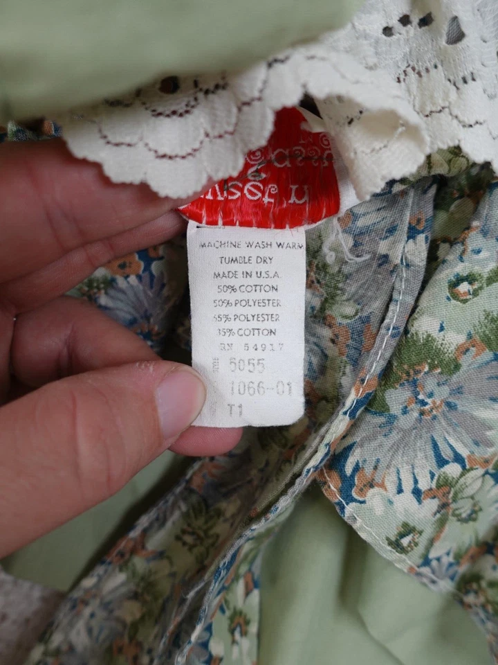 Vestido Vintage Sweet 'N Sassy Verde Azul Floral Encaje Círculo Completo 1T 12-18M Foto 3 de 4