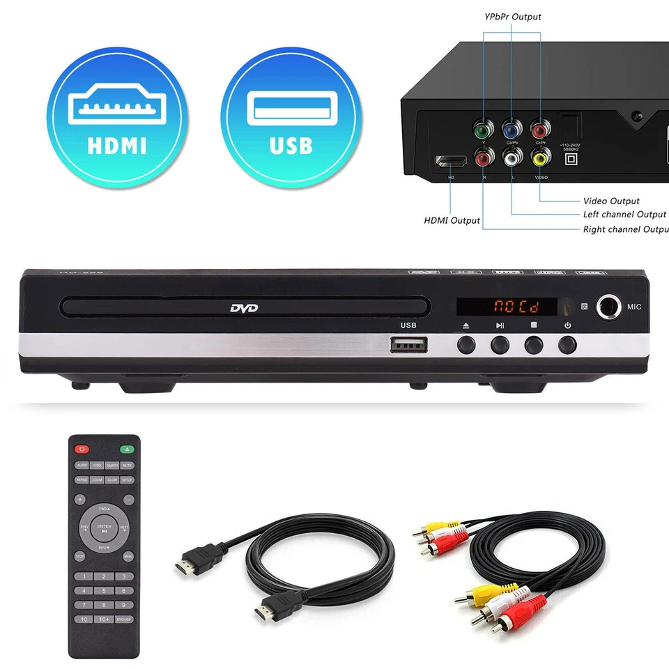Reproductor de DVD 1080 HD 4K 2025 sin todas las regiones Reproductor de discos DVD CD Salida AV USB EE. UU. Foto 4 de 4