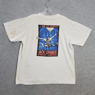 VINTAGE Jack Cramer Bungee Jumping Men Shirt Large White Single Stitch READ