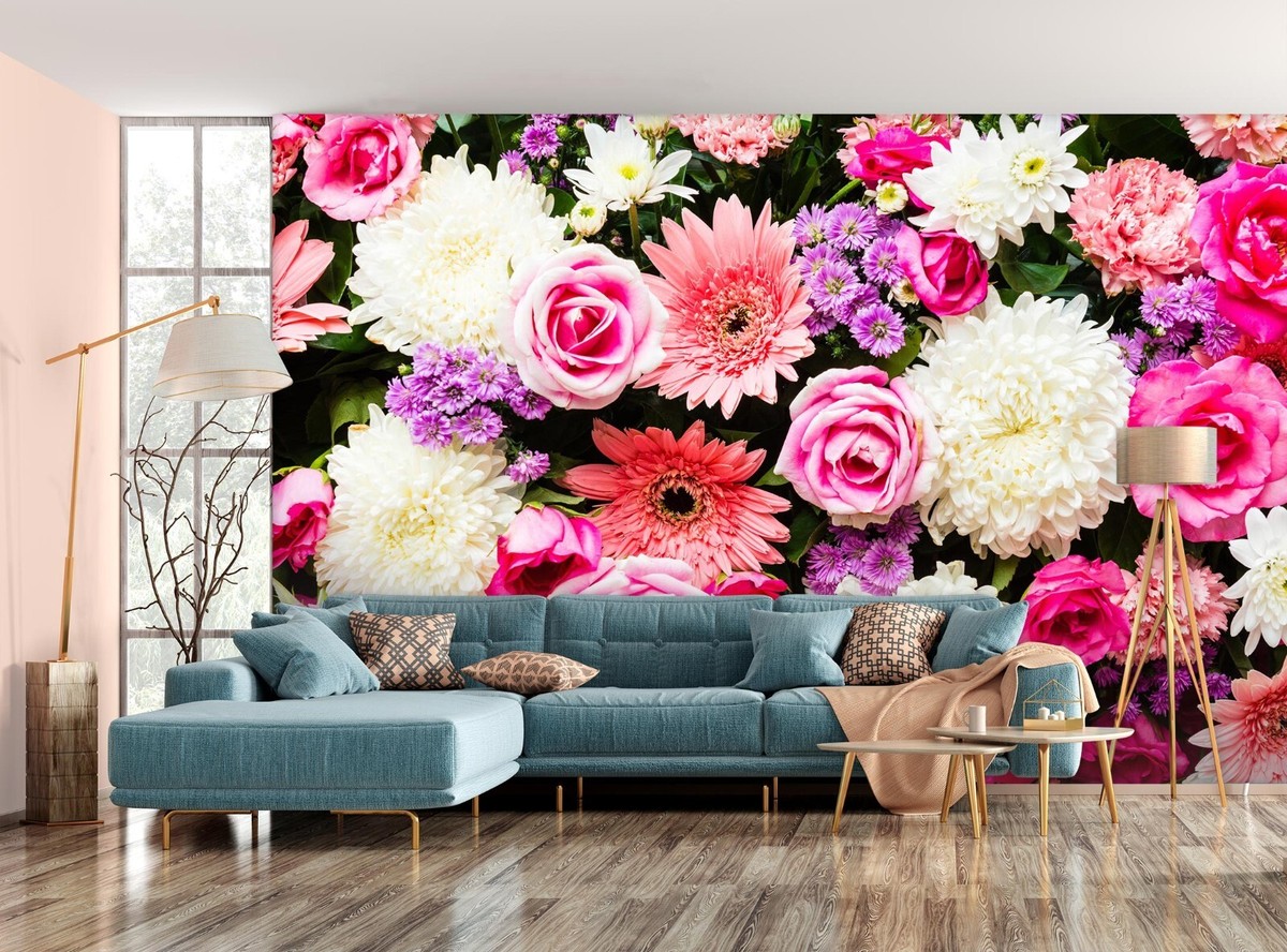 Papier Peint Autocollant 3D Fleurs Roses H287 – Amovible, Par Sinsin