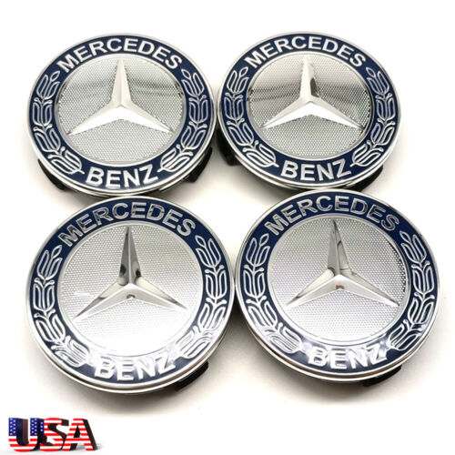 4 x Fit for Mercedes-Benz Classic Dark Blue Wheel Center Hub Caps AMG Wreath NEW