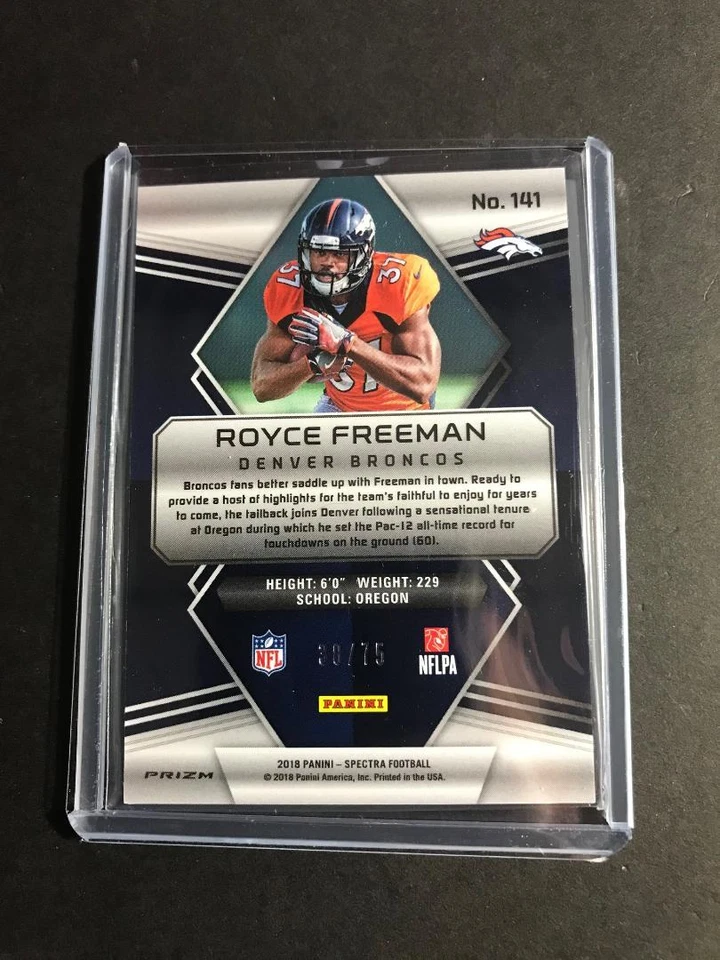 2018 Spectra Royce Freeman Prizm Rookie Base Card 38/75 Broncos SP - Image 2 of 2