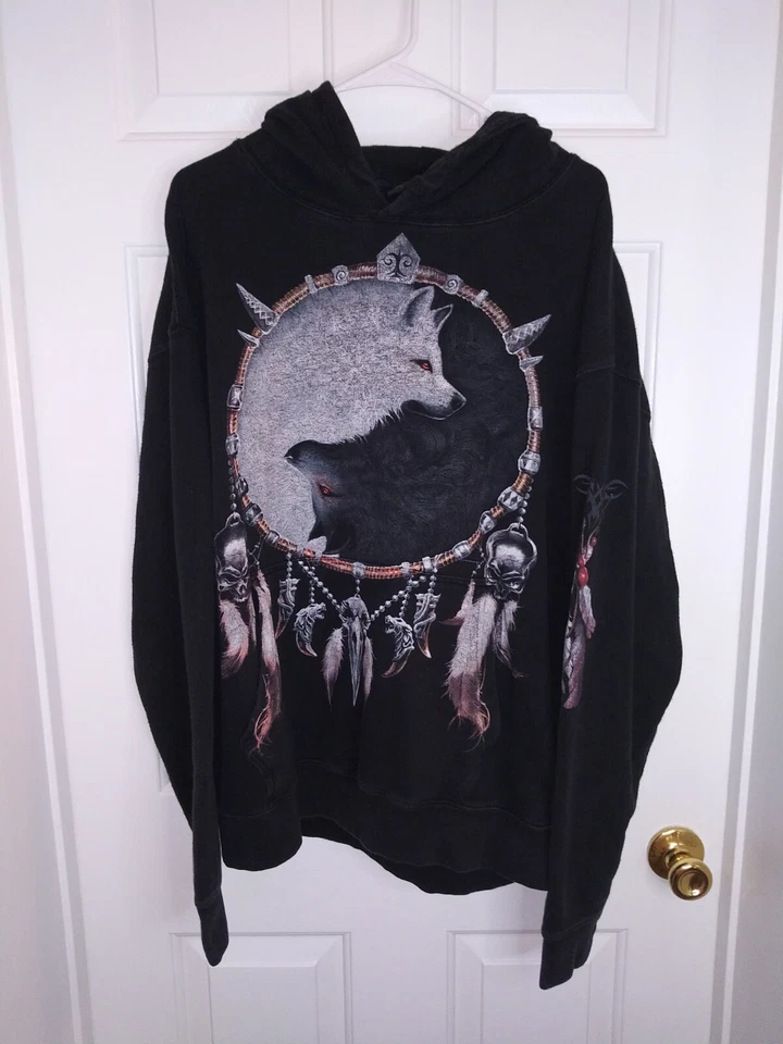 WOLF CHI - Sudadera con capucha de bolsillo lateral negra. Hombre Talla XXL. LOBO EN LA PARTE DELANTERA Y TRASERA Foto 4 de 4