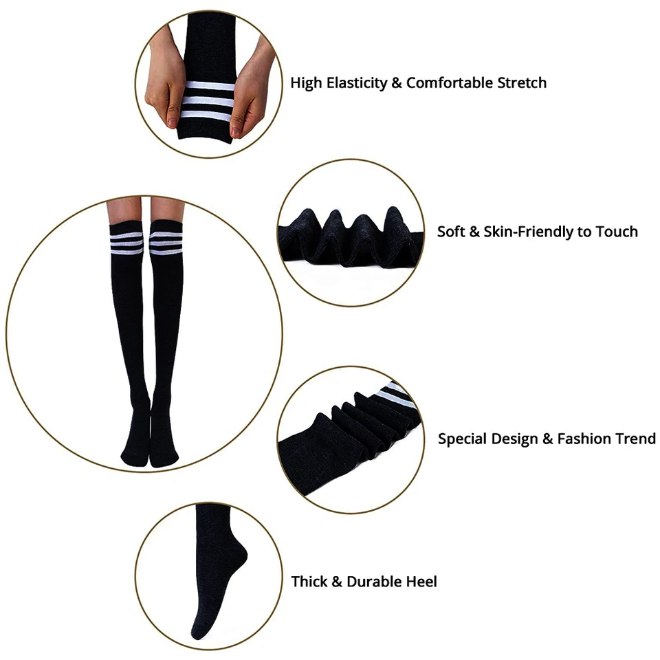 Girls Ladies Women Thigh High Over the Knee Socks Extra Long Cotton Stockings US - Image 3 of 4