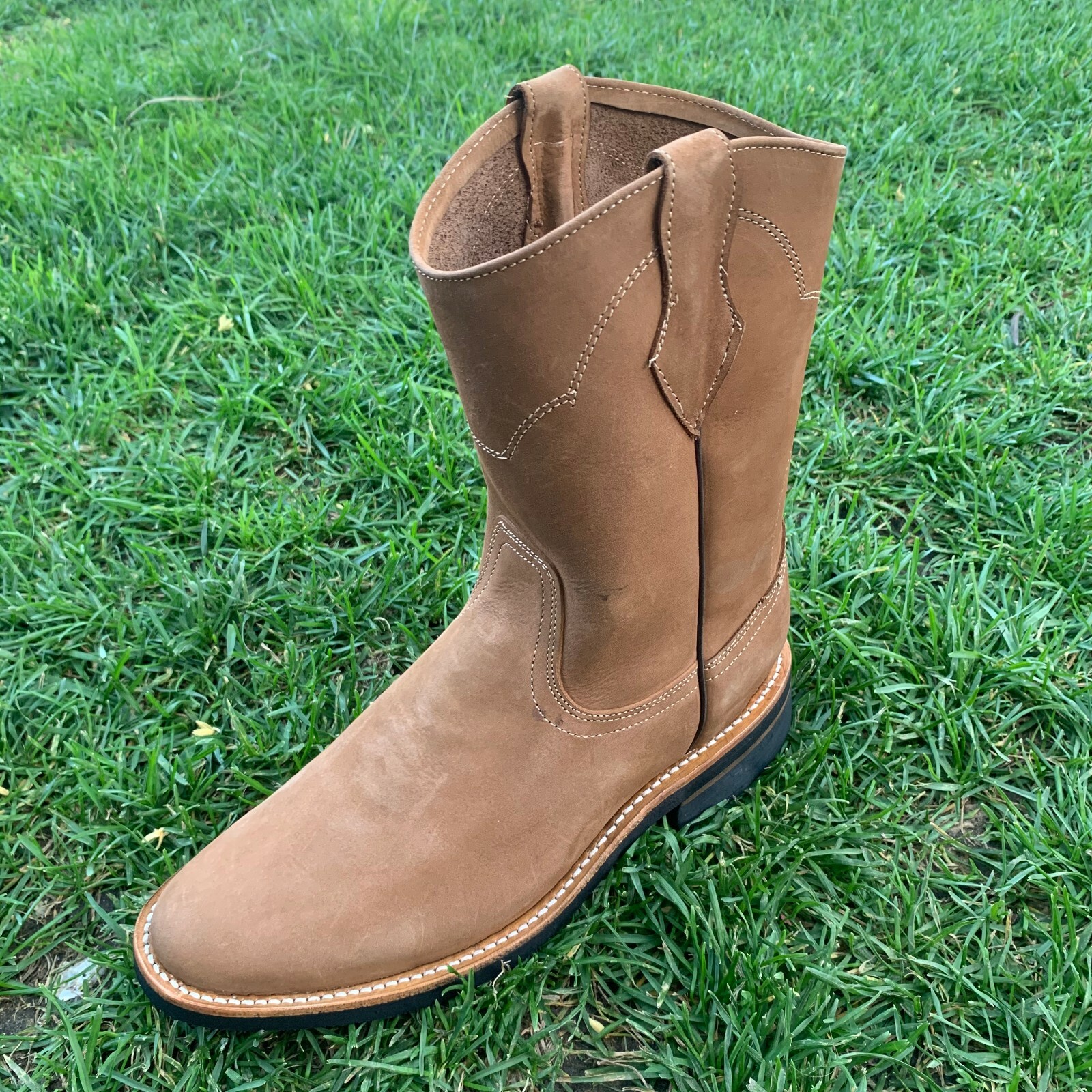 MEN'S SAFETY WESTERN WORK BOOTS GENUINE NUBUCK LEATHER PULL ON BOTA DE