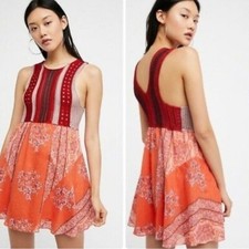 Free People Katie Mini Dress Crochet Bodice Retro Festival Hippie Boho Small