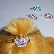 Puppy Bows ~ TINY 3/4" rhinestone crystal crown dog bow  pet hair clip topknot