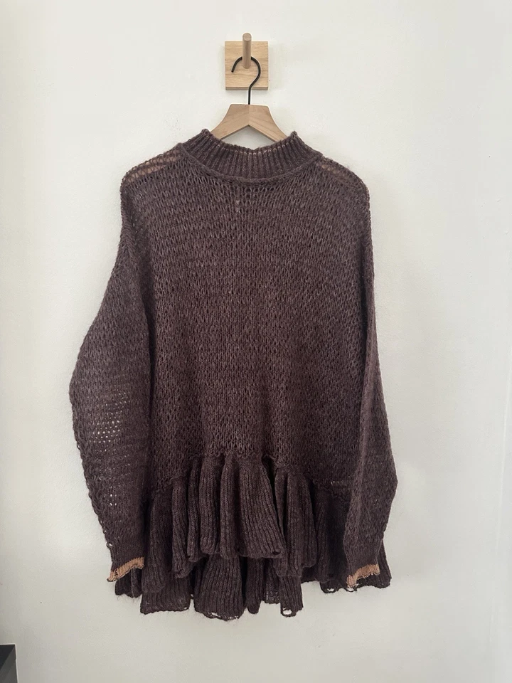 Free People Float On Peplum Tunic Sweater BlackBerry Purple Stripes Sz Small - Image 3 of 4