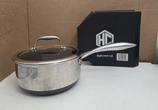 Hexclad Hybrid Pot Saucepan  3 QT Stainless Steel 8" Glass Lid READ