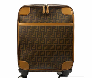 Fendi Logo Print Spinner Suitcase Soft Case Brown/Black/Tan Compartments