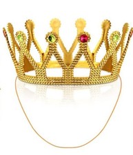 King or Queen Gold Simulated Jeweled Plastic Crown Costume Accessory 6" Diameter