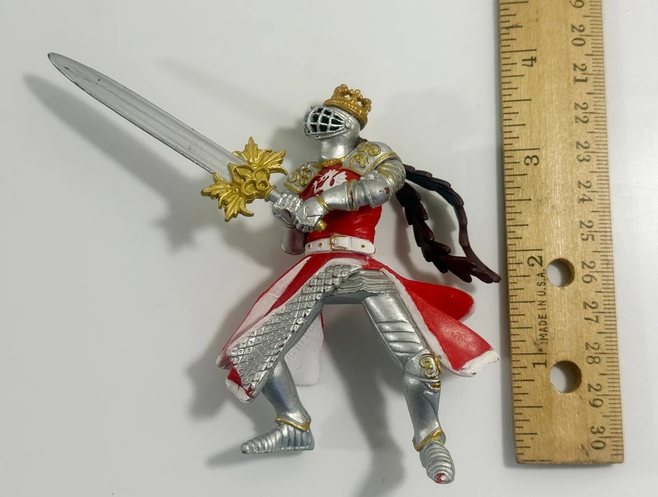 Figura con espada PAPO Era Medieval Rojo y Blanco Dragón Rey Caballero 2014 Foto 4 de 4
