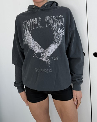 ANINE BING Los Angeles Eagle Graphic Print Oversized Pullover Hoodie Gray S