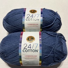  2 Pack Lion Brand Yarn 769-306M 24/7 Cotton Yarn, Denim