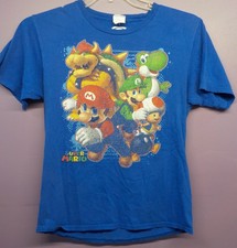 Super Mario Kids Small Blue Luigi Bowser Paint Short Sleeve Tee Vintage