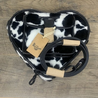 Martens Heart Shaped Faux Fur Cow Print Leather Backpack Purse