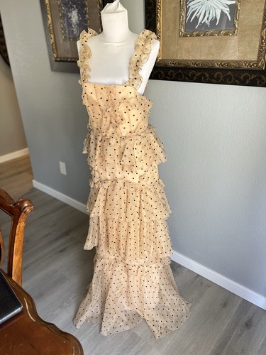 $790 NEW Romantic ALICE MCCALL Yoko Polka Dot Tulle Maxi Dress Beige  4 - Picture 17 of 22
