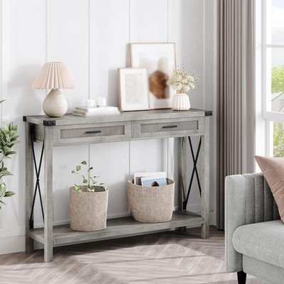 Konsole Tisch mit Rattan Schublade Regal Eingangstisch Sofa Tisch Akzent Möbel