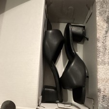 ALDO Women  s Black Faux Leather Slip-On Open Toe Block Heel Mules 6.5 NIB