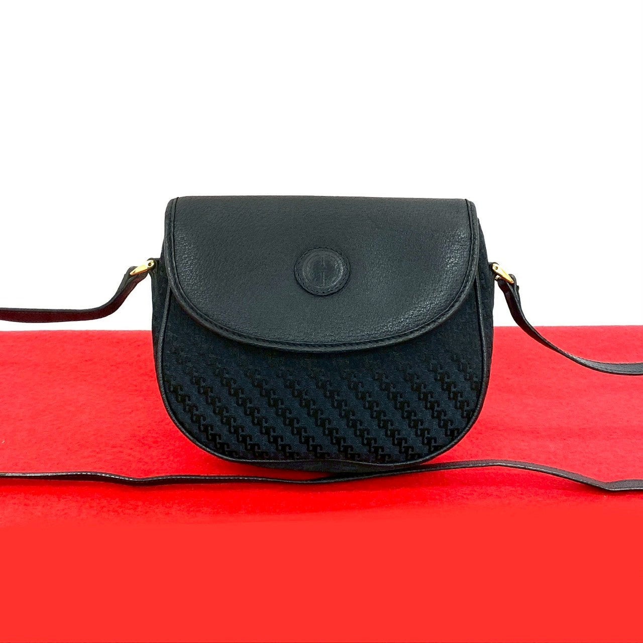 Gucci GG Logo Blue Leather Canvas Shoulder Bag for Women One Size