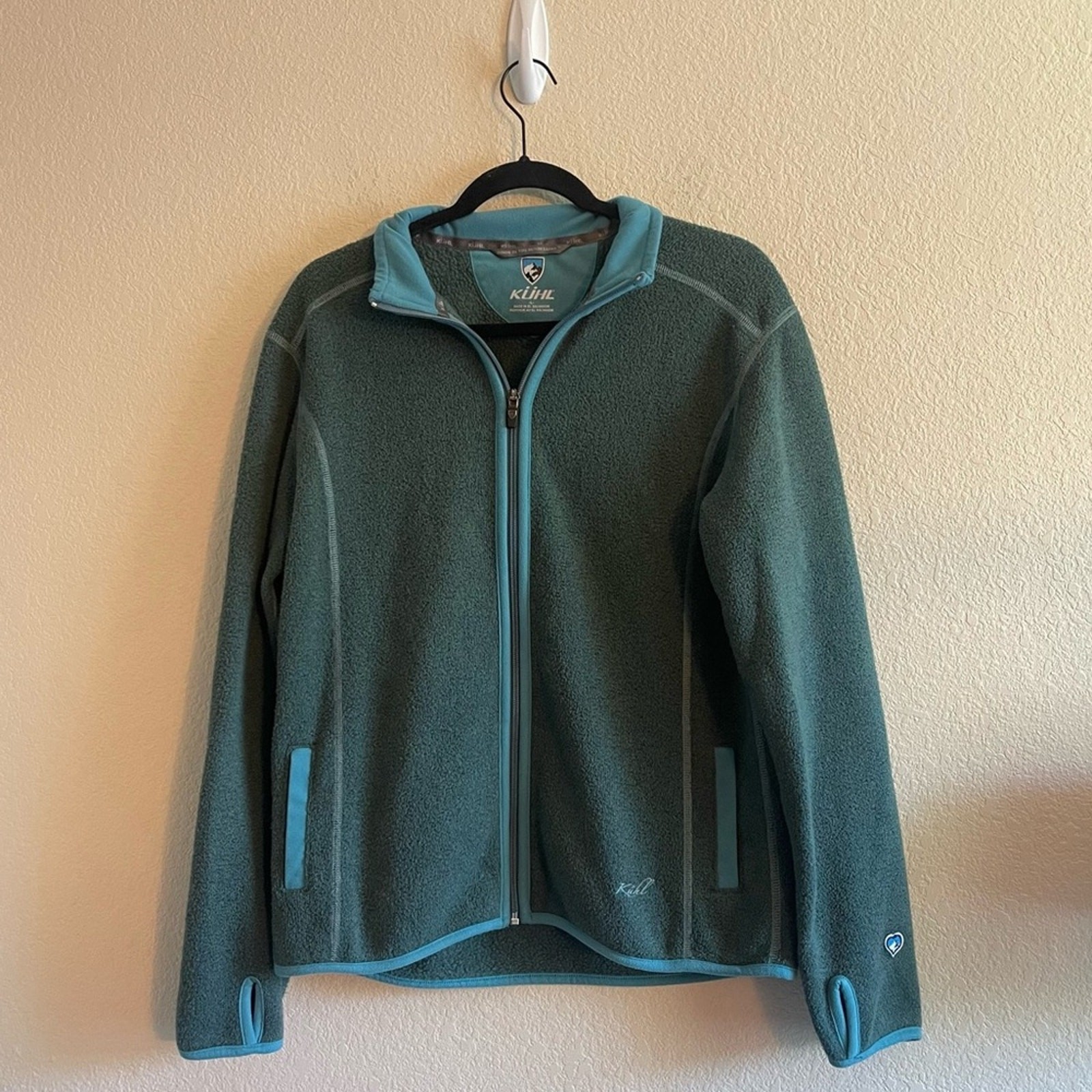 KUHL Teal Fleece Full Zip Outerwear Jacket with Thumbholes Women's Size Large