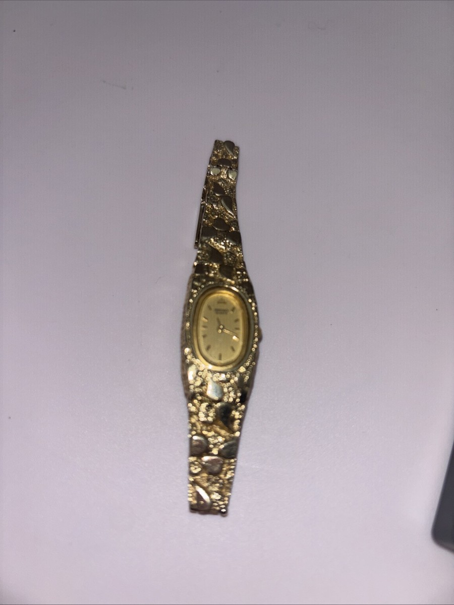 Vintage Ladies Womens Seiko Solid 10k Yellow Gold Nugget Watch