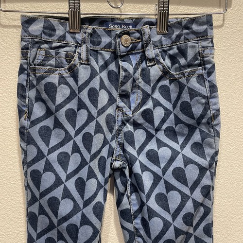 SOHO Blue Denim GIRLS Jeans SZ 7 Hearts Flared Bell Bottoms Retro Y2k 2000s 90s - Picture 4 of 7