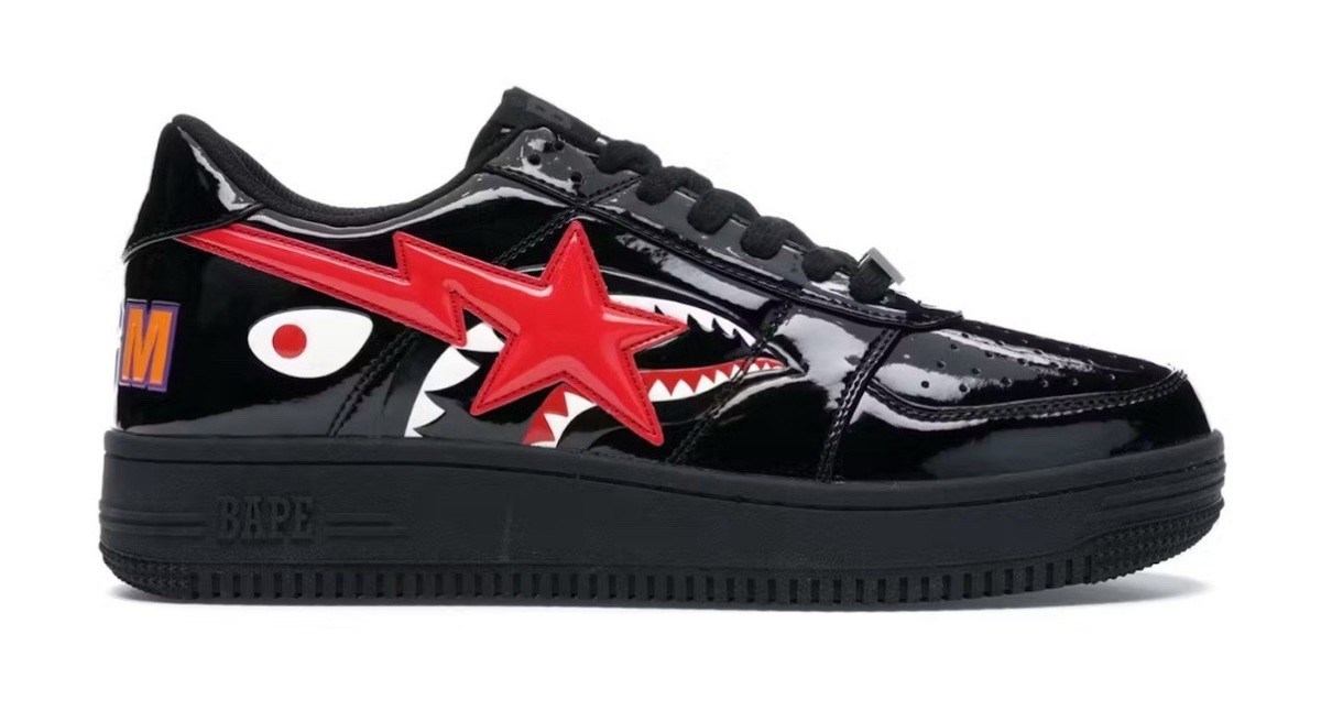 A Bathing Ape Bape Sta Shark Black Red Patent Leather Men\'s Low Top Size 10 Bapesta Low M2  main image 2