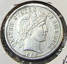 1906-S Better Barber Dime White Very Choice AU Details Dipped CHRC