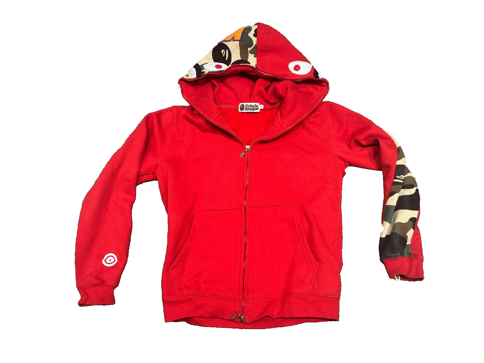 A Bathing Ape Bape Red Camo Shark WGM Tiger Japan Hoodie Full Zip Jacket Small