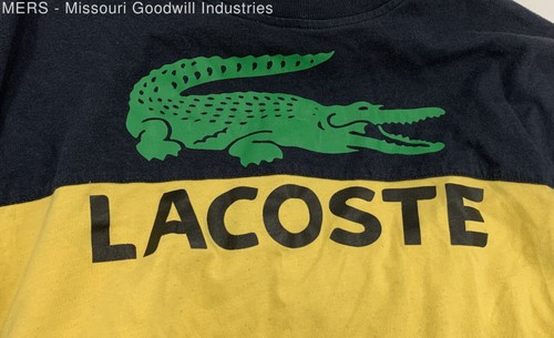Lacoste Men's Blue/Yellow Short Sleeve Colorblock Logo T-Shirt Size XL - Picture 3 of 4