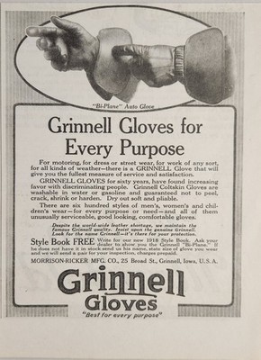 1918 Print Ad Grinnell Gloves for Every Purpose Morrison-Ricker Grinnell,Iowa