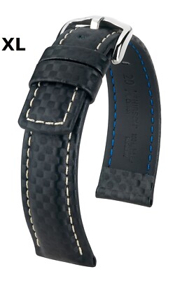 EXTRA LONG HIRSCH CARBON  WATCH STRAP WATERPROOF XL QUICK RELEASE 20 , 22 MM US