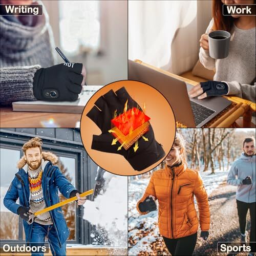 Electric Heated Fingerless Gloves for Men & Women - Rechargeable, Black - Picture 5 of 7