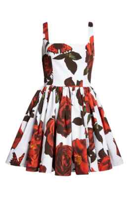 AUTH Alexander McQueen Rose Pleated Cotton Skater Dress Size