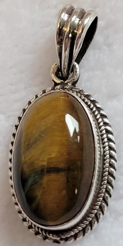*COLGANTE DE PLATA ESTERLINA Y PEQUEÑO OJO DE TIGRE OVALADO, NEPAL #W812 - Imagen 2 de 6