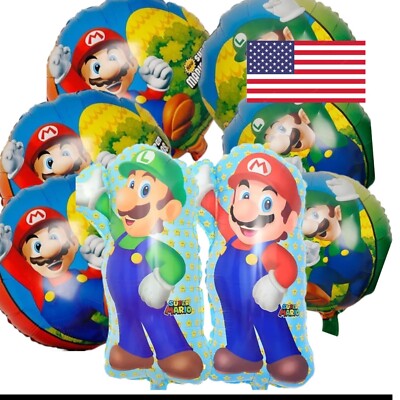 8 PCS Birthday Party Balloons Video Game Mario Bros Balloons Luigi Balloons
