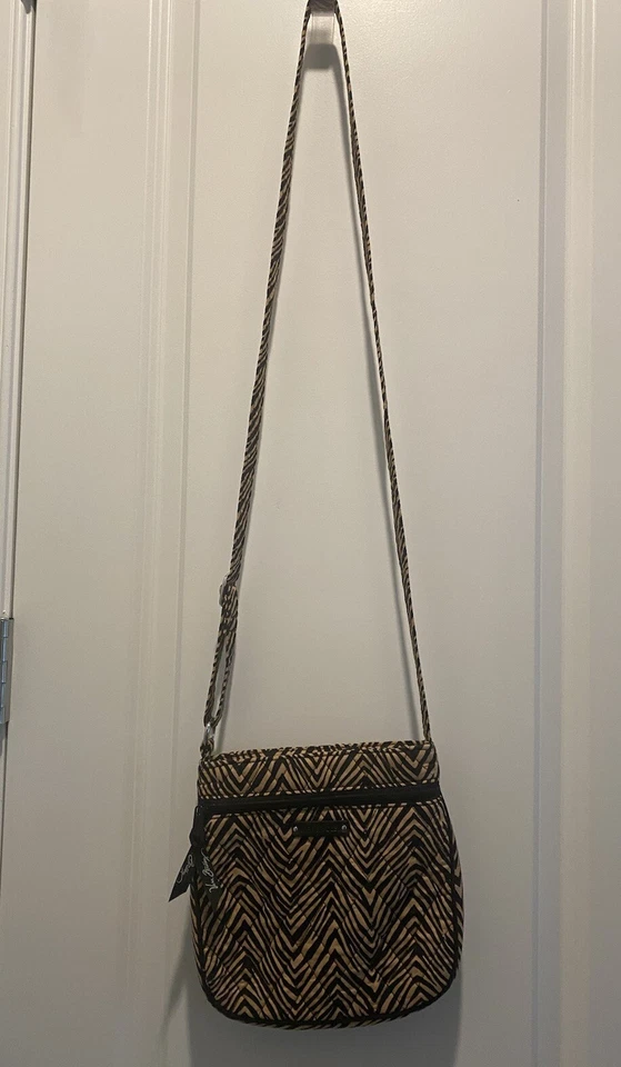 EUC Vera Bradley Brown And Black Zebra Print Quilted Crossbody Bag W/Pockets