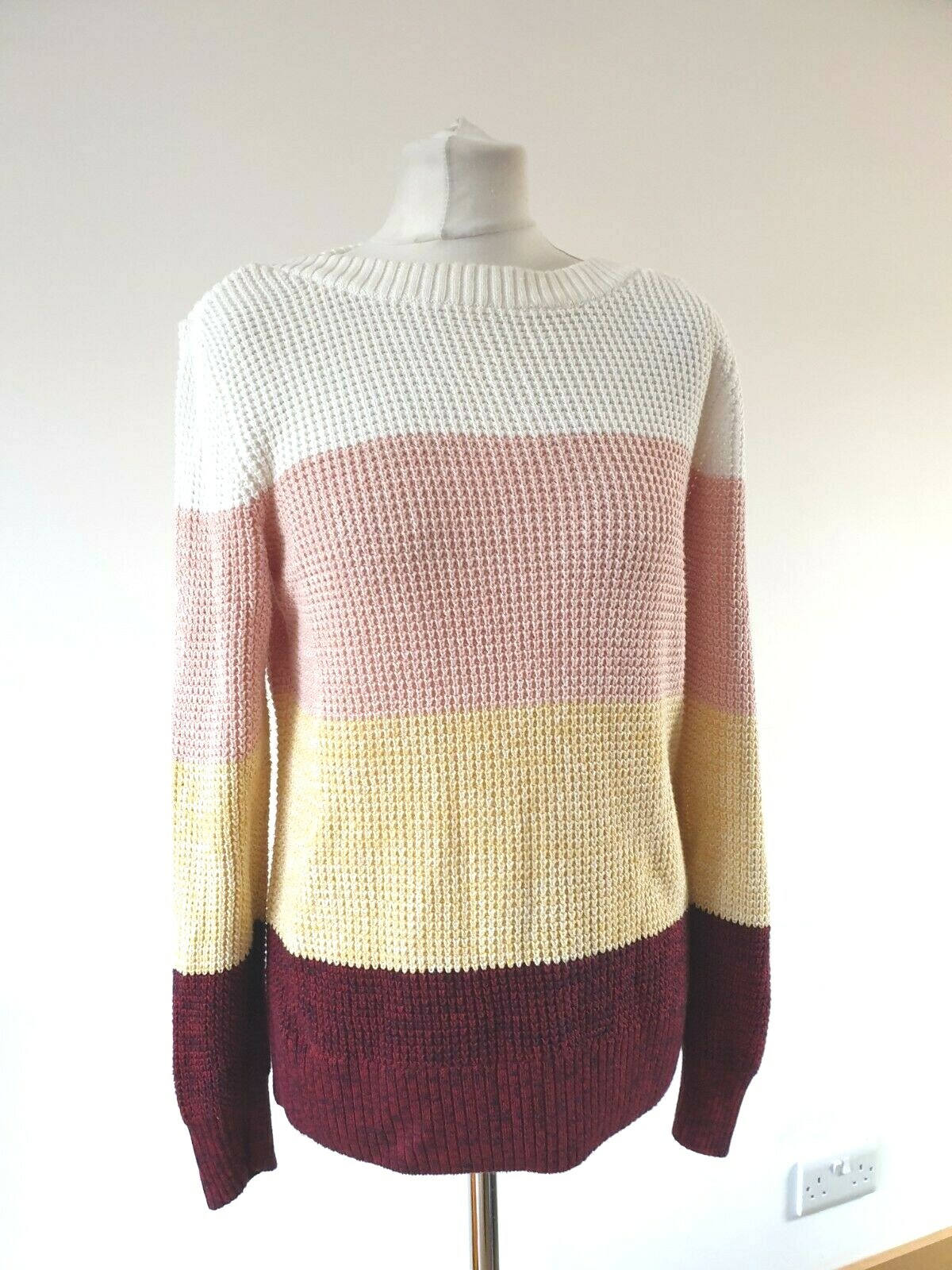 Barbour Cotton Multi Stripe Jumper UK 12 SALCOMBE Waffle Knit