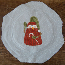 HOMEMADE Embroidered Pic on Fabric COZY SNOWMAN Ready for Hoop 9" Cottagecore