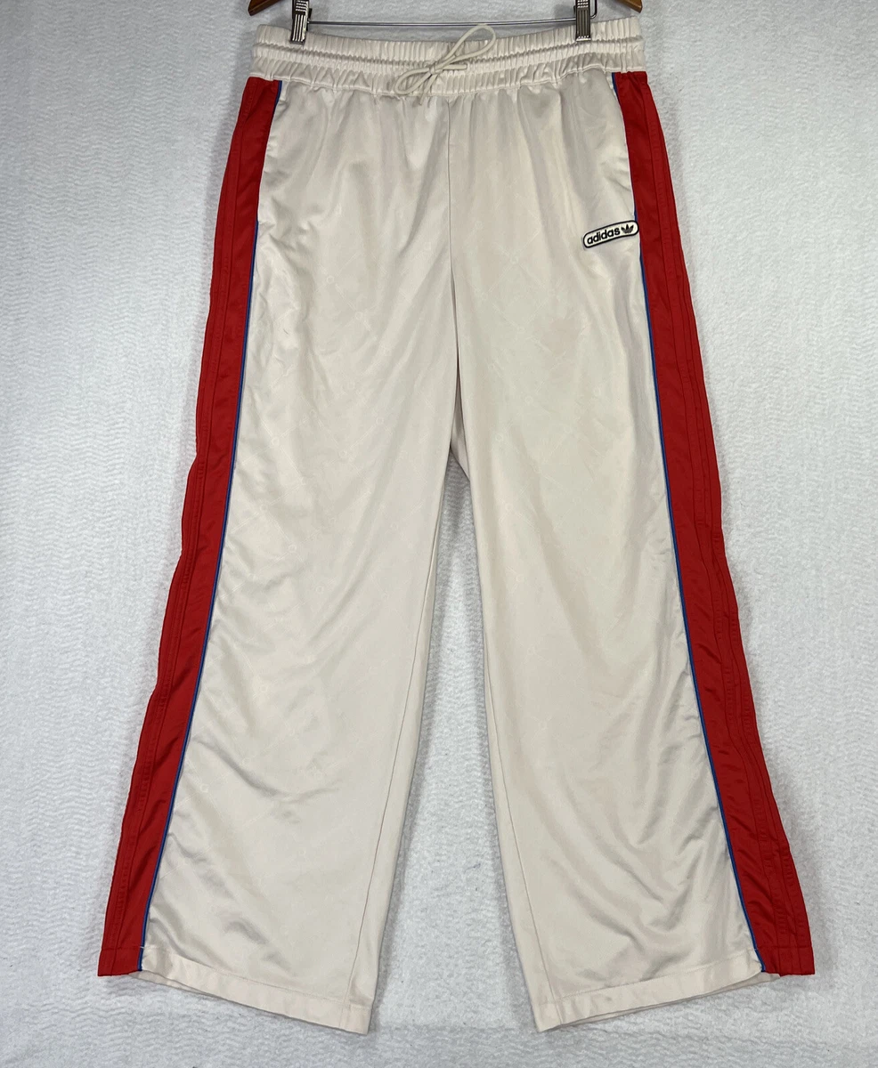 Adidas Track Pants Womens 2X Cream & Red Stripes Elastic Waist Workout Tonal