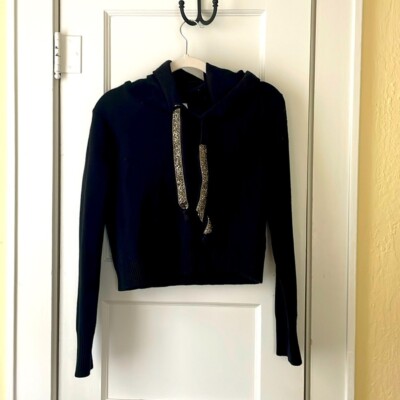Zara knit hoodie with silver/black rhinestone beaded strings Size Medium