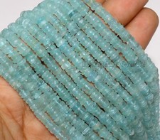 AAA Natural Aquamarine Smooth Rondelle Heishi 4-5mm Gemstone Beads Strand