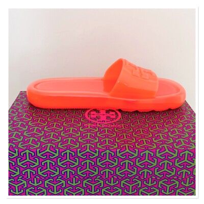 TORY BURCH Bubble Jelly Slides Sandals Fluorescent Orange