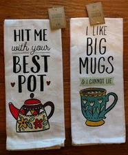 DII Design Imports Kitchen Towels Lot of 2 Coffee Themed Made in India S19