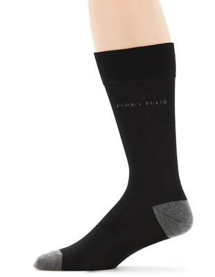New Mens Perry Ellis Portfolio Luxury Features Dress Crew Socks Black 7-12